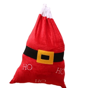 Sacco di Babbo Natale in velluto rosso con ricamo HO HO HO e cintura per regali