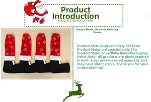 Detail view of 40x21cm red and black Christmas chair leg covers with snowflake patterns