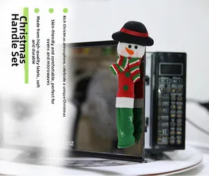 Christmas snowman handle cover for microwave oven with festive red and green knit fabric