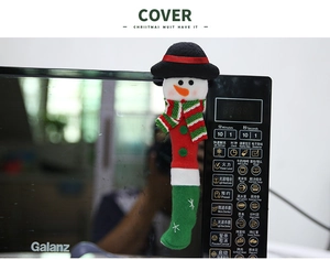 Detailed view of Christmas snowman microwave handle cover with plush snowflake embroidery