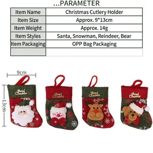 Mini Christmas stocking cutlery holders set featuring Santa, Snowman, Reindeer, and Bear