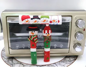Three-piece Christmas snowman theme kitchen microwave oven handle protective covers