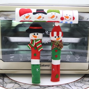 Christmas Snowman Cloth Microwave Oven Refrigerator Handle Covers Embroidered Protective Sleeves Festive Kitchen Home Decoration Accessories