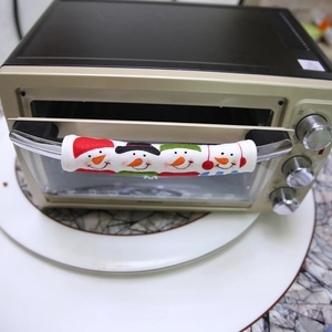 Christmas microwave handle covers with four cute snowmen embroidery on white fleece fabric