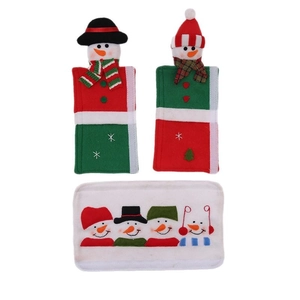 Couvre-poignées de micro-ondes de Noël bonhomme de neige avec tapis décoratif assorti en rouge
