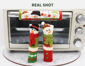 Three-piece Christmas snowman refrigerator handle covers with festive knit patterns