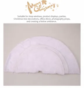 Detail of plush white faux fur Christmas tree skirt showing soft shaggy texture and layers