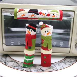 Christmas snowman themed refrigerator handle covers in festive red and green fabric