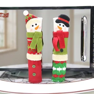Christmas snowman refrigerator handle covers in festive red and green fabric set