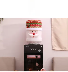 Close-up of Santa Claus themed water dispenser cover with plush details and festive decor
