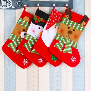 Large Christmas Stockings Decorations Non-woven Fabric Striped Santa Snowman Reindeer Bear Hanging Gift Bags Festive Home Party Decor