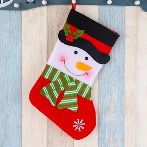 Large snowman Christmas stocking with black hat and snowflake embroidery for holiday decor