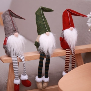 Three-piece Christmas gnome doll set with long hats and striped legs for home decoration