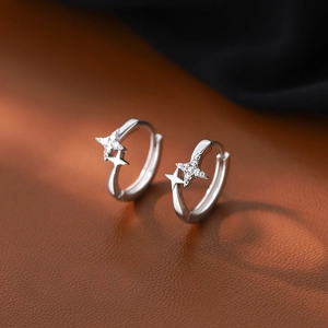 Elegant S925 sterling silver star-shaped hoop earrings with sparkling zircon stones