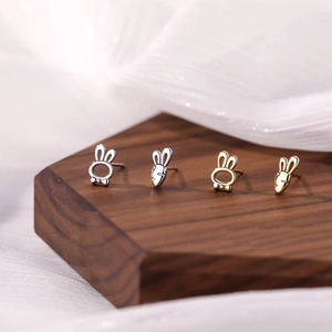 S925 silver rabbit and carrot stud earrings in polished gold and silver finishes