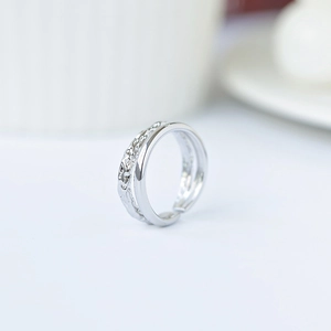 Bague double couche minimaliste en argent avec texture lisse et lave pour femmes
