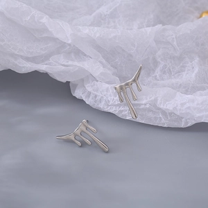 Molten Lava Liquid Metal Water Drop Stud Earrings Irregular Minimalist Silver Earring Post For Women