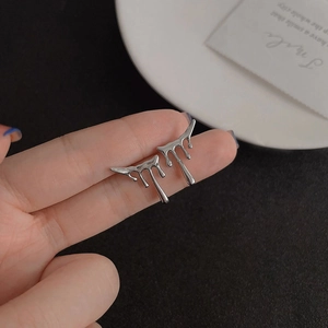 Minimalist S925 silver lava stud earrings with fluid metal teardrop design for women