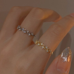 Interwoven Vine Zircon Ring Copper Wave Design Adjustable Opening Elegant Minimalist Fashion Jewelry Gift For Women
