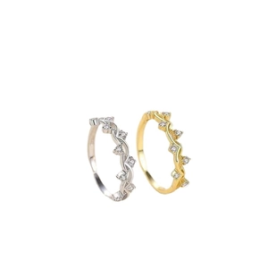 Minimalist S925 silver and gold wave rings with pavé zircon stones in a vine design