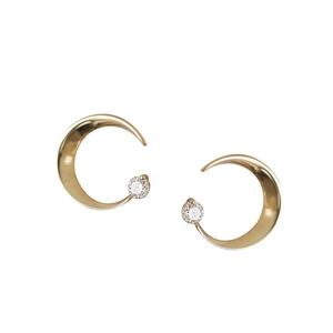 Boucles d'oreilles lune en argent S925 avec finition dorée polie et pierres de zircon
