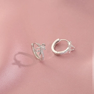 Boucles D'oreilles Créoles Nœud Avec Tige En Argent Sterling 925 Cuivre Zircone Bijoux Doux Élégants Pour Femmes