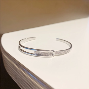 Open Cuff Bracelet Copper Micropave Cubic Zirconia Safety Pin Design Sparkling Modern Jewelry For Women