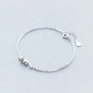 Stereo 3D kitten pendant bracelet in S925 sterling silver with adjustable O-link chain
