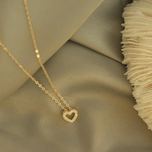 Hohl Herz Anhänger Halskette Elegant Kupfer Vergoldet Strass Schlüsselbein Kette Schmuck Für Damen Mode Geschenk