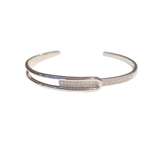 Minimalist S925 silver open cuff bracelet with micro-pave white zircon stones for women