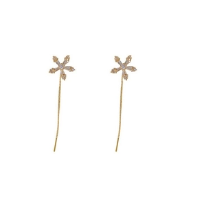 S925 silver gold-plated tassel earrings with sparkling crystal flower pendant design