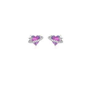 S925 silver heart stud earrings with purple gradient stone and sparkling star design