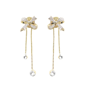 Elegante goldene Schleifenohrringe mit Kristallquasten und schimmernden Steinen für Damen