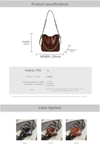 Detailed size and material specifications for this vintage PU leather bucket handbag