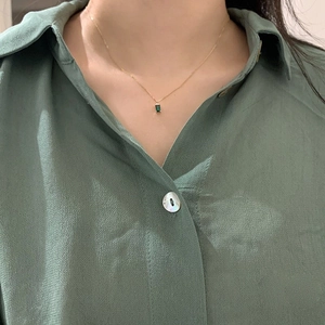 Collier Pendentif Pierre Précieuse Rectangulaire Vert Émeraude Rétro Cuivre Chaîne Clavicule Géométrique Pour Femmes Bijoux