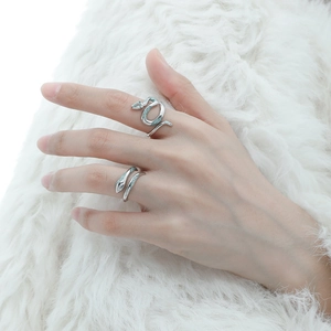 Snake Ring Ice Blue Zircon Inlaid Copper Silver Plated Adjustable Open Wrap Animal Design Jewelry For Women Men