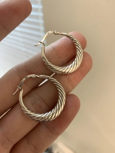 S925 sterling silver twisted hoop earrings with textured spiral design for women