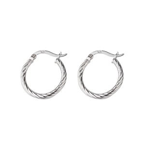 Classic S925 sterling silver twisted hoop earrings with elegant spiral rope texture