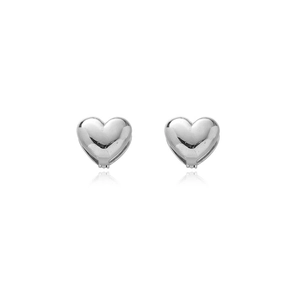 Polished silver heart stud earrings with 3D minimalist design for a modern look