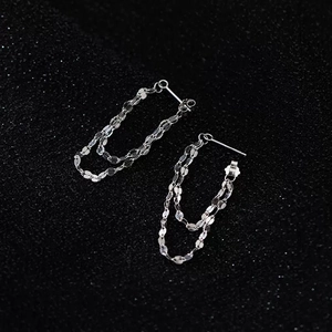 925 silver double-layer tassel chain earrings with shimmering metallic lip-shaped sequins