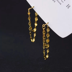 Elegant 925 silver double layer lip chain tassel earrings with gold sequin accents