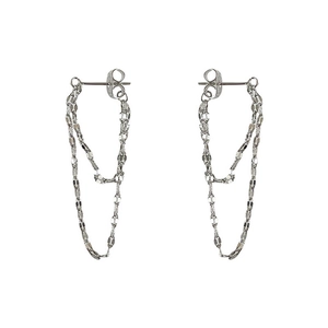 Minimalist S925 silver double-layered chain tassel earrings with butterfly backings