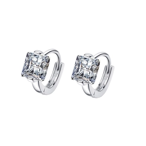 Elegant emerald square zircon hoop earrings in silver tone with brilliant cut stones