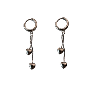 Élégantes boucles d'oreilles créoles en argent S925 avec glands cœur et fines chaînes