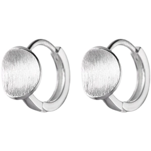 Minimalist S925 sterling silver geometric hoop earrings with circular brushed texture