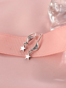 Boucles d'oreilles crochet lune et étoile en argent S925 avec détails cristal