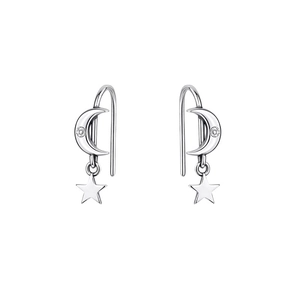 Boucles d'oreilles pendantes en argent S925 avec motifs étoile et lune en zircone cubique