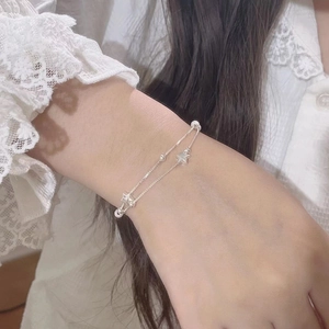 Double-layer S925 sterling silver star bracelet with delicate beads for women