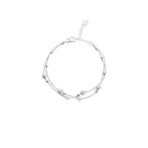Double-layered S925 sterling silver star and bead bracelet with polished finish
