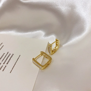 Minimalist square gold hoop earrings with white mother of pearl inlay for women